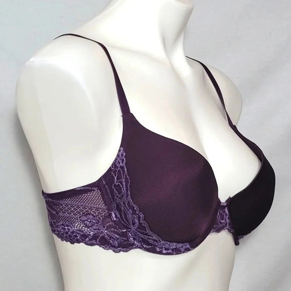 34C Gilligan O'Malley Lace Trimmed Push Up Underwire Bra Plum Gently Pre-owned - Picture 3 of 6